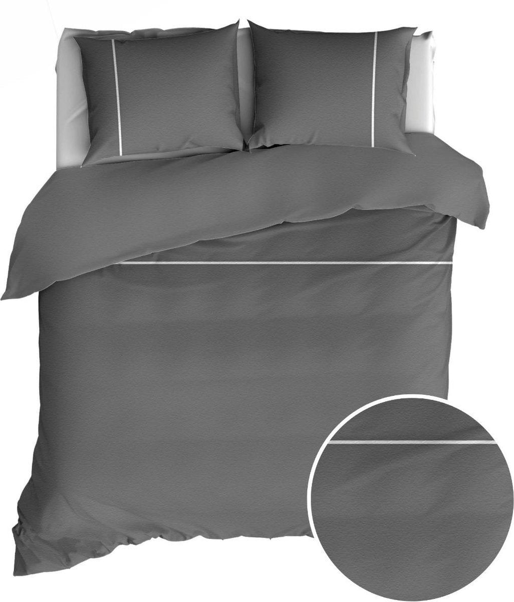 ROMANETTE Duchesse Dekbedovertrek flanel - 140x200 - antraciet/wit