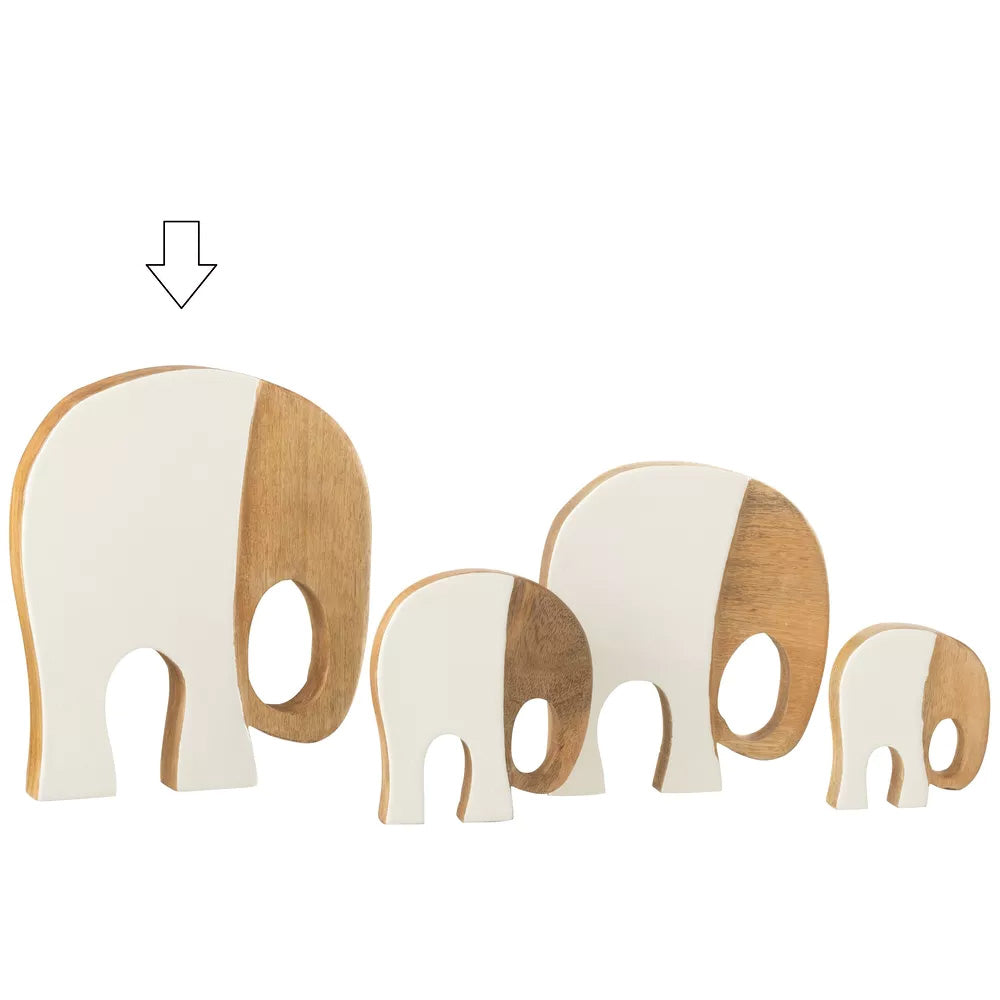 JLINE Olifanten in mangohout 28x4x25cm - wit/ naturel - XL