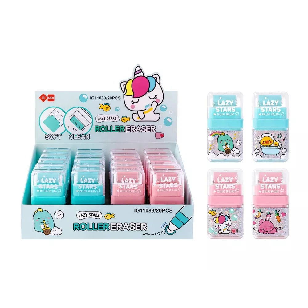 LAZY STARS Roller eraser - dino/ duck/ unicorn/ rabbit ass.  (prijs per stuk)