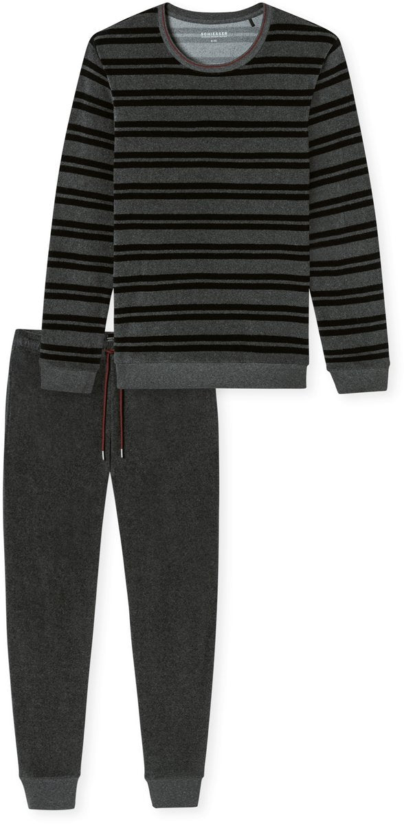 SCHIESSER Heren pyjama lange frottee - donkergrijs/streep - 3XL