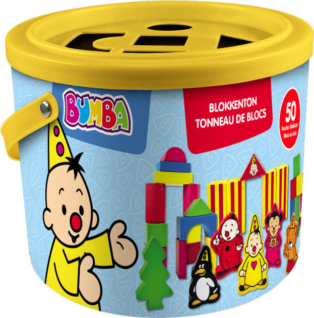 BUMBA Blokkenton met 50 houten blokken en vormenstoof