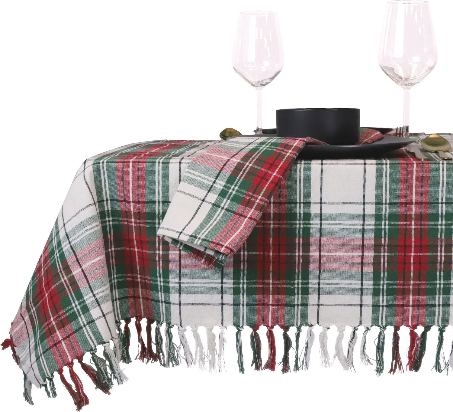 UNIQUE Xmas tafelkleed tartan - 150x300cm - white 8501055WHITE