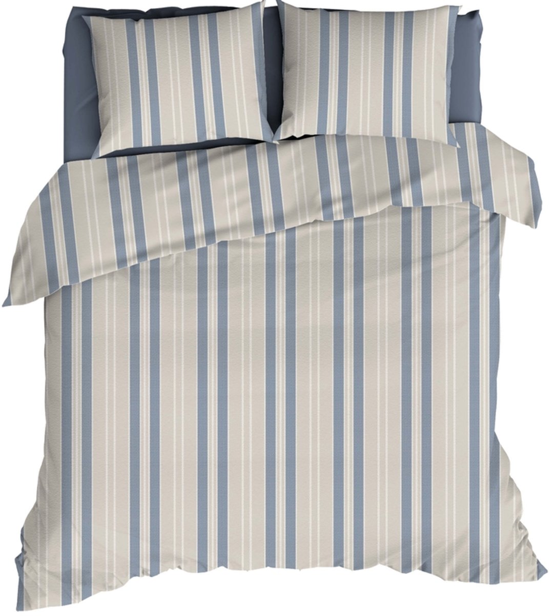 ROMANETTE Nendaz dekbedovertrek flanel - 260x200cm - beige/blauw