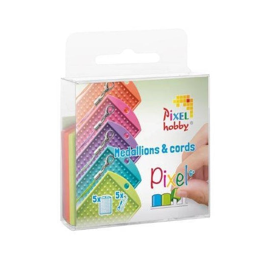 PIXEL Set van 5 medaillions & 5 color cords - Kleuren