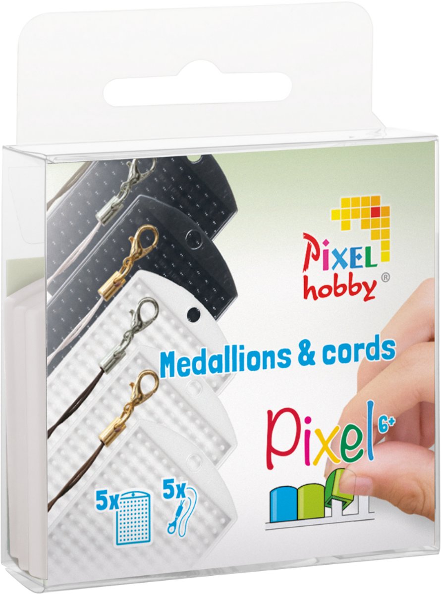 PIXEL Set van 5 medaillions & 5 color cords - Zwart/Wit