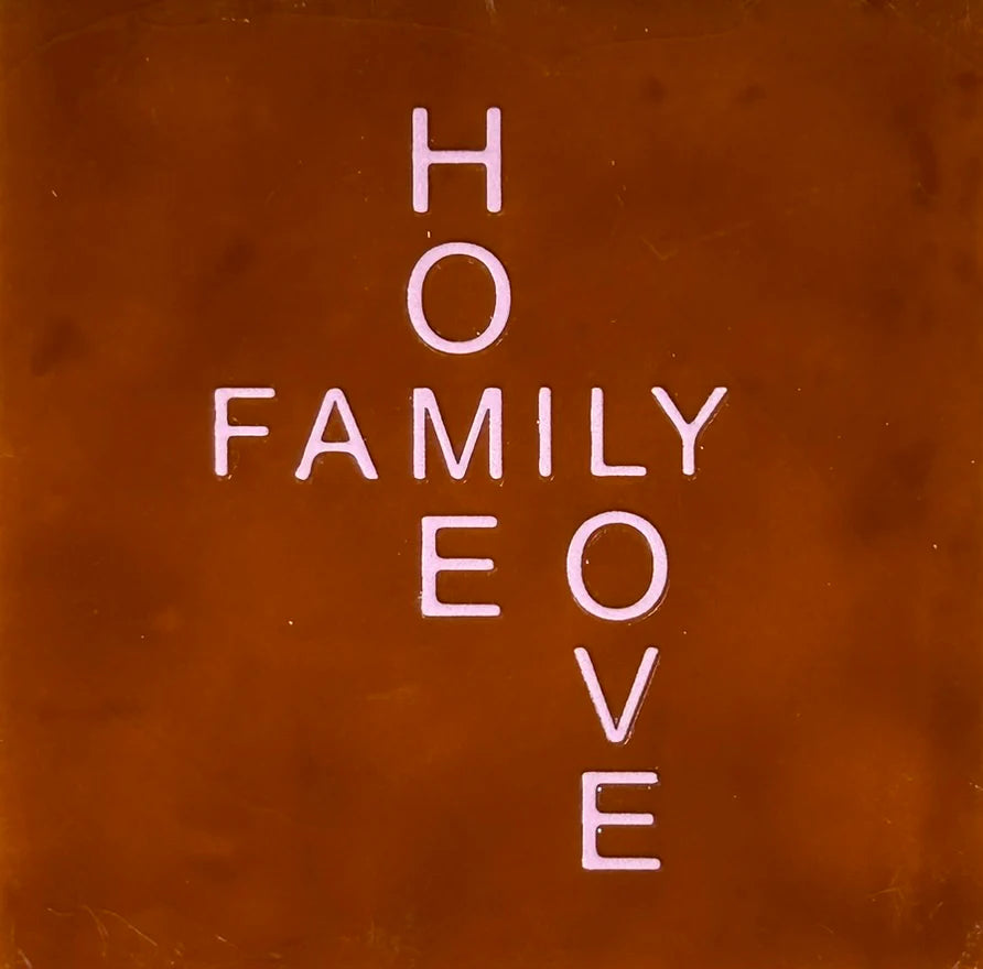 YETT Tegeltje - Home Family Love - terra/baby roze