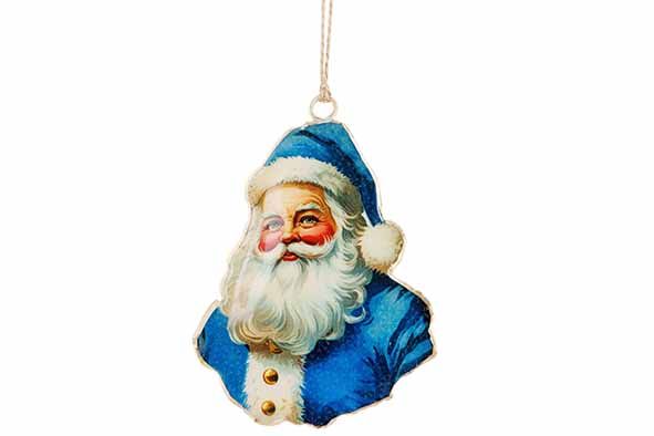 Kersthanger ijzer vintage Kerstman 8x11cm - blauw