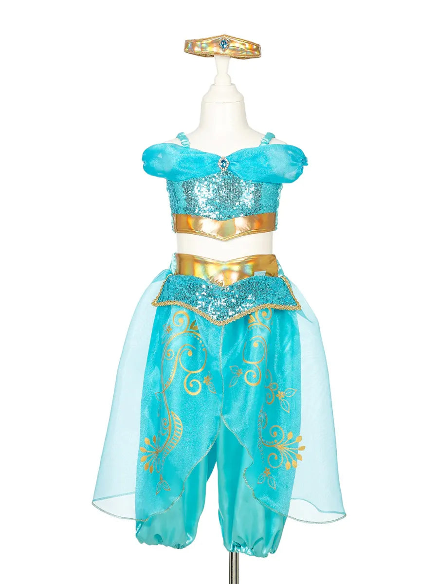 SOUZA Amira verkleedset prinses turquoise - 110/122 (5/7jaar)
