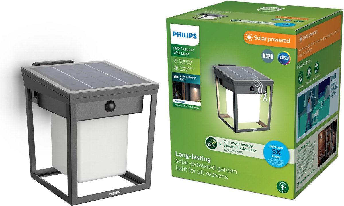 PHILIPS Blaise Wandlamp Ultra-efficiënt solar - antraciet - 1.5W - 3000K