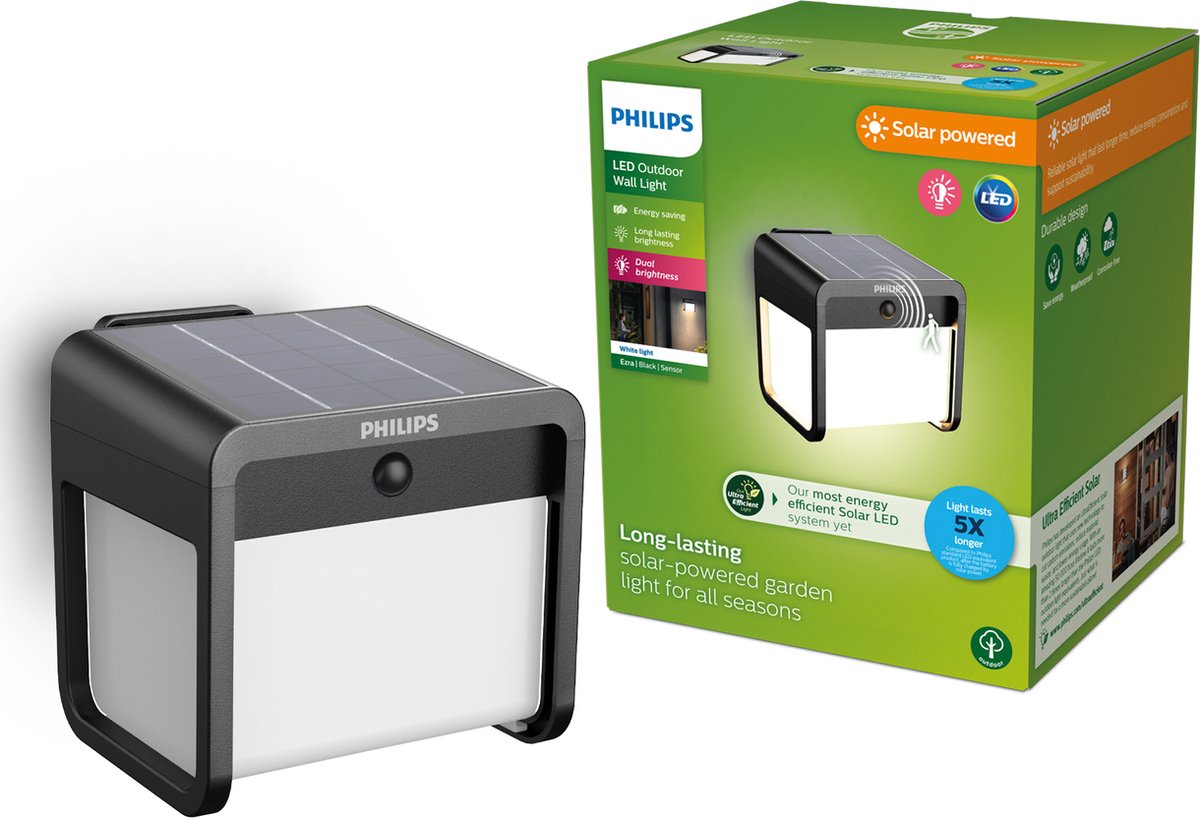 PHILIPS Ezra Wandlamp Ultra-efficiënt solar - zwart - 1.8W - 3000K