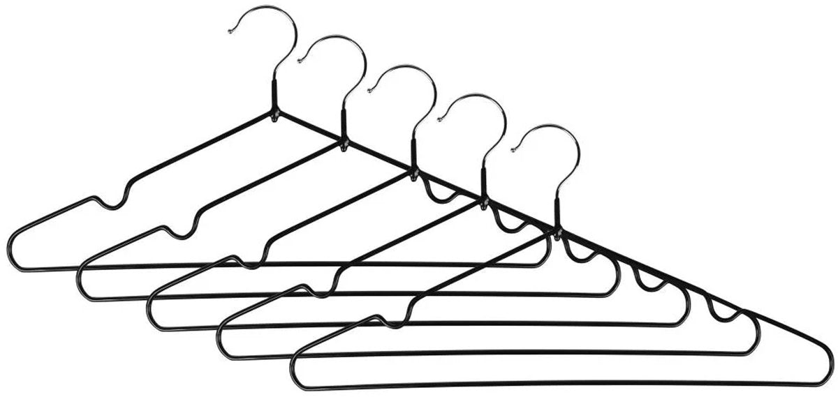 Benson Kledinghangers metaal met anti-slipcoating 5 dlg zwart