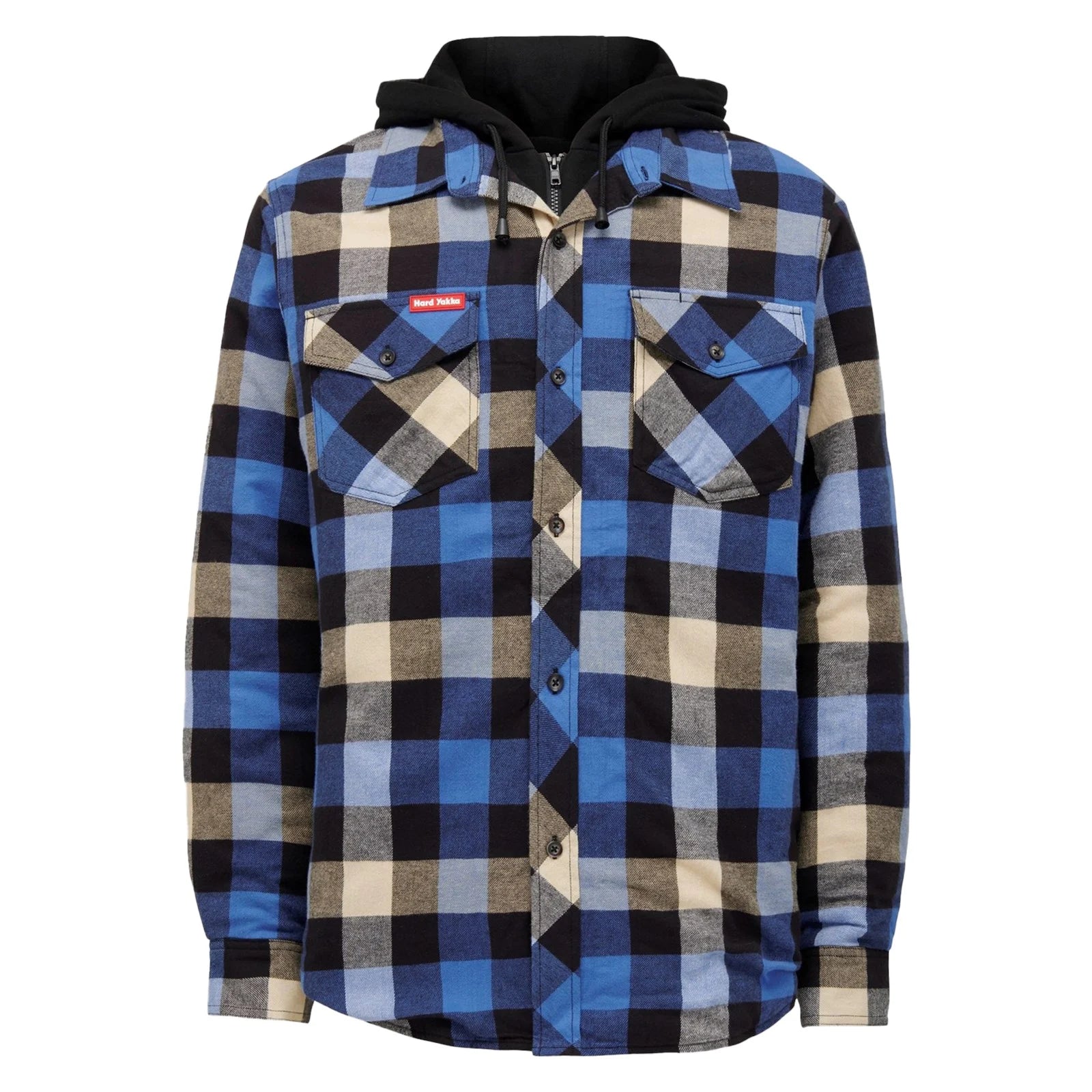 HARD YAKKA Quilted hemd m/kap flanel - XXL - Blauw