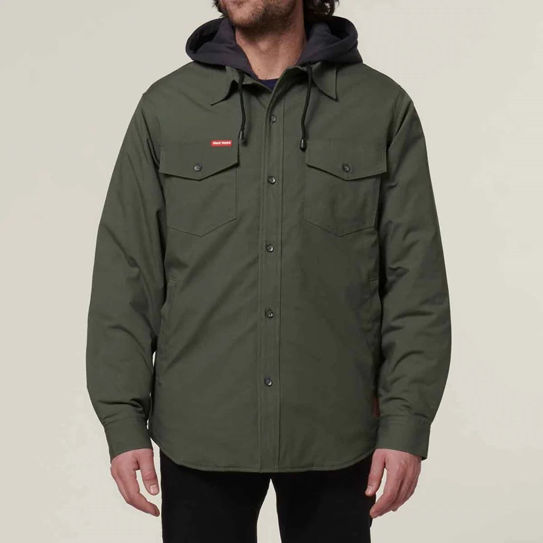 HARD YAKKA Quilted hemd m/kap solid - XXL - Military green