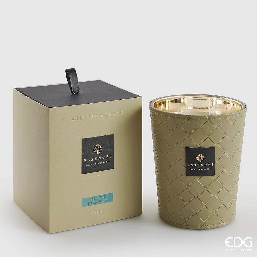 EDG Cuir geurkaars 18cm - olive flower