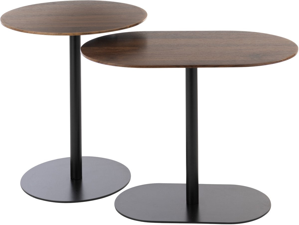 JLINE Bijzettafeltje rond ijzer - zwart/bruin - L 55x34x40cm