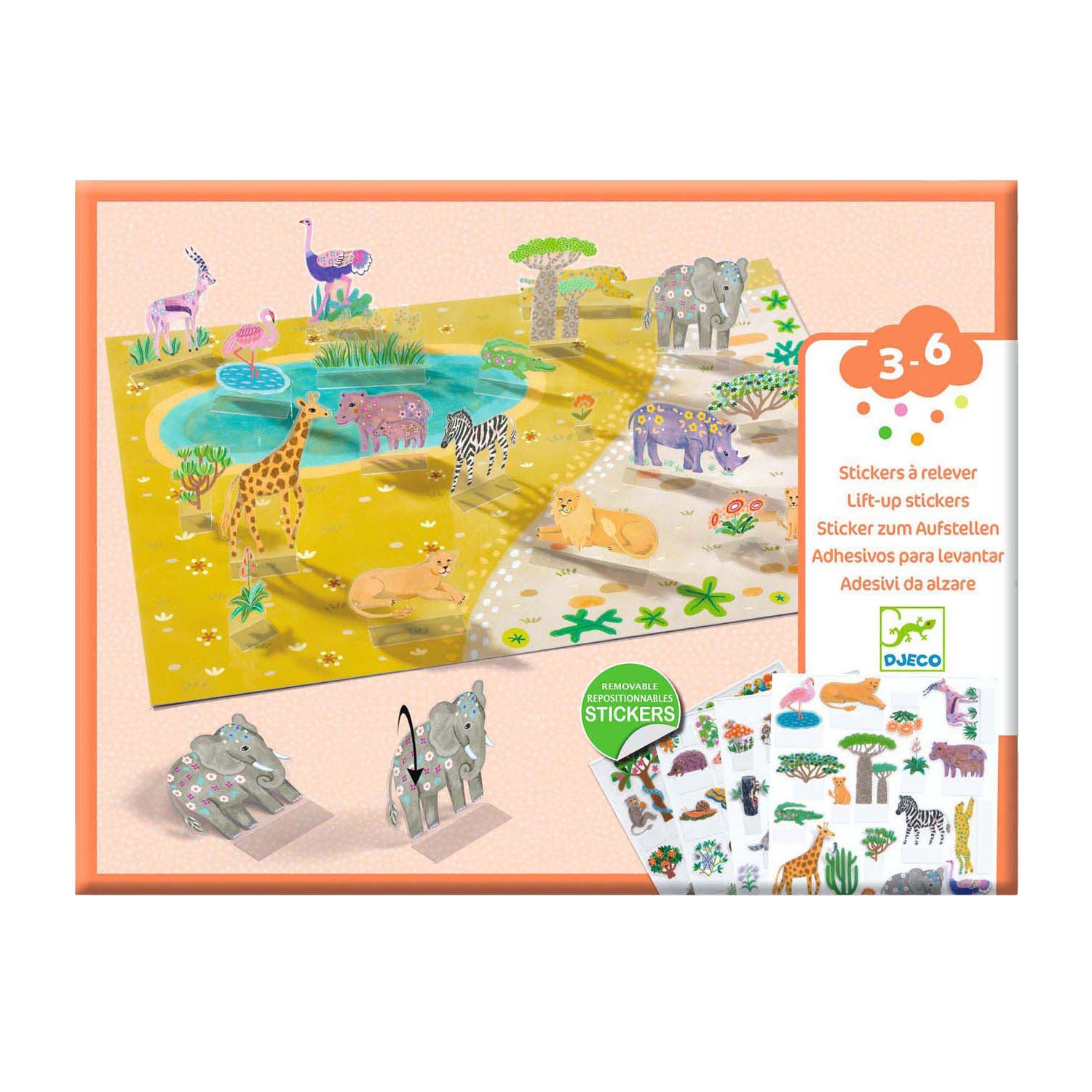 DJECO Knutselset herbruikbare 3D stickers - dieren