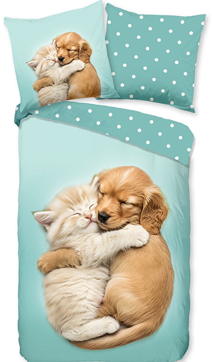 GOOD MORNING Dekbedovertrek 140x220cm - paxy - kat/hond