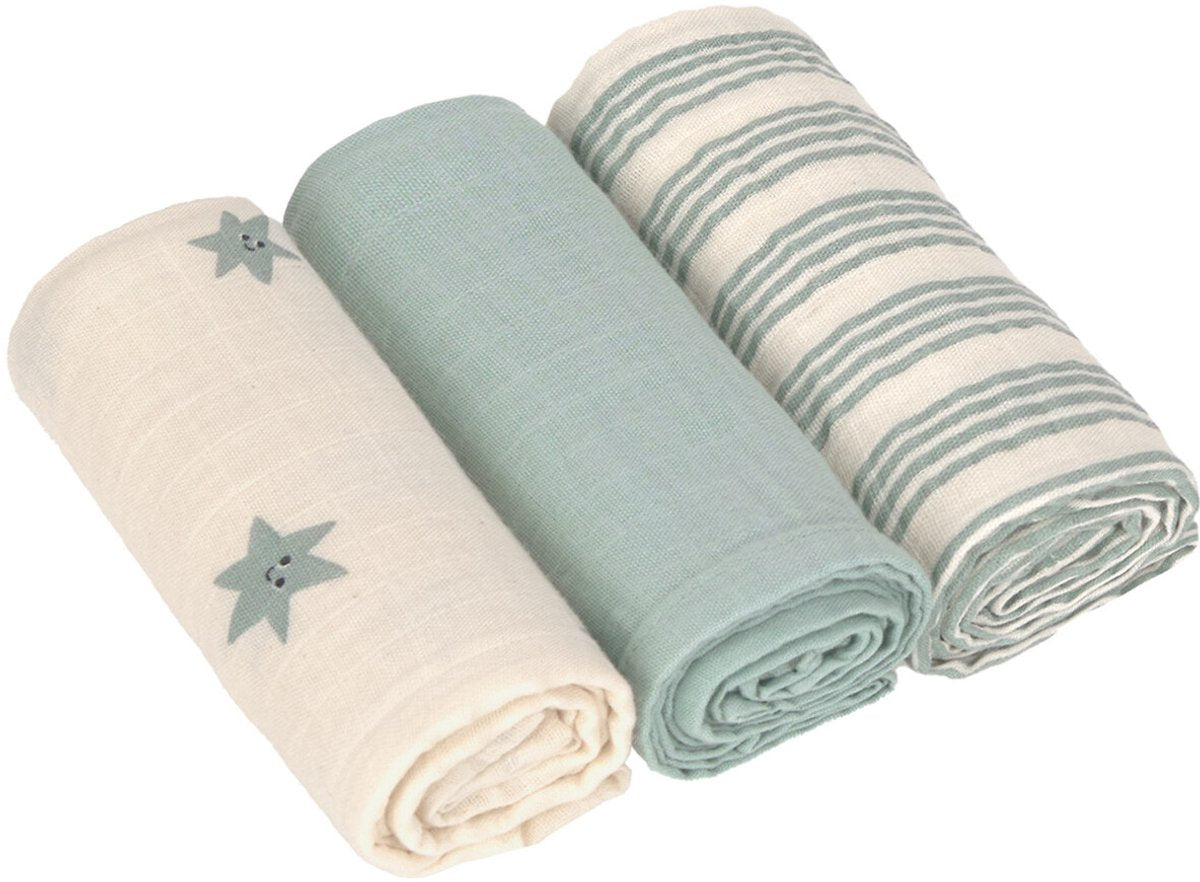 LASSIG Tiny Team hydrofiele doeken 3st.- 60x60cm - graniet groen