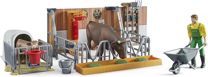 BRUDER - Koe + kalf boerderij m/boer