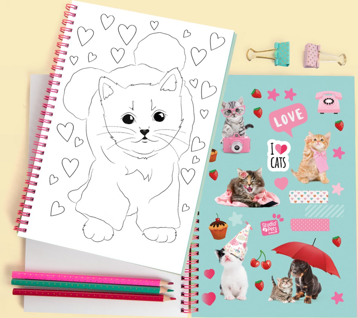 STUDIO PETS Kitten - Kleurboek A5 met 20 kleurplaten en 8 stickervellen