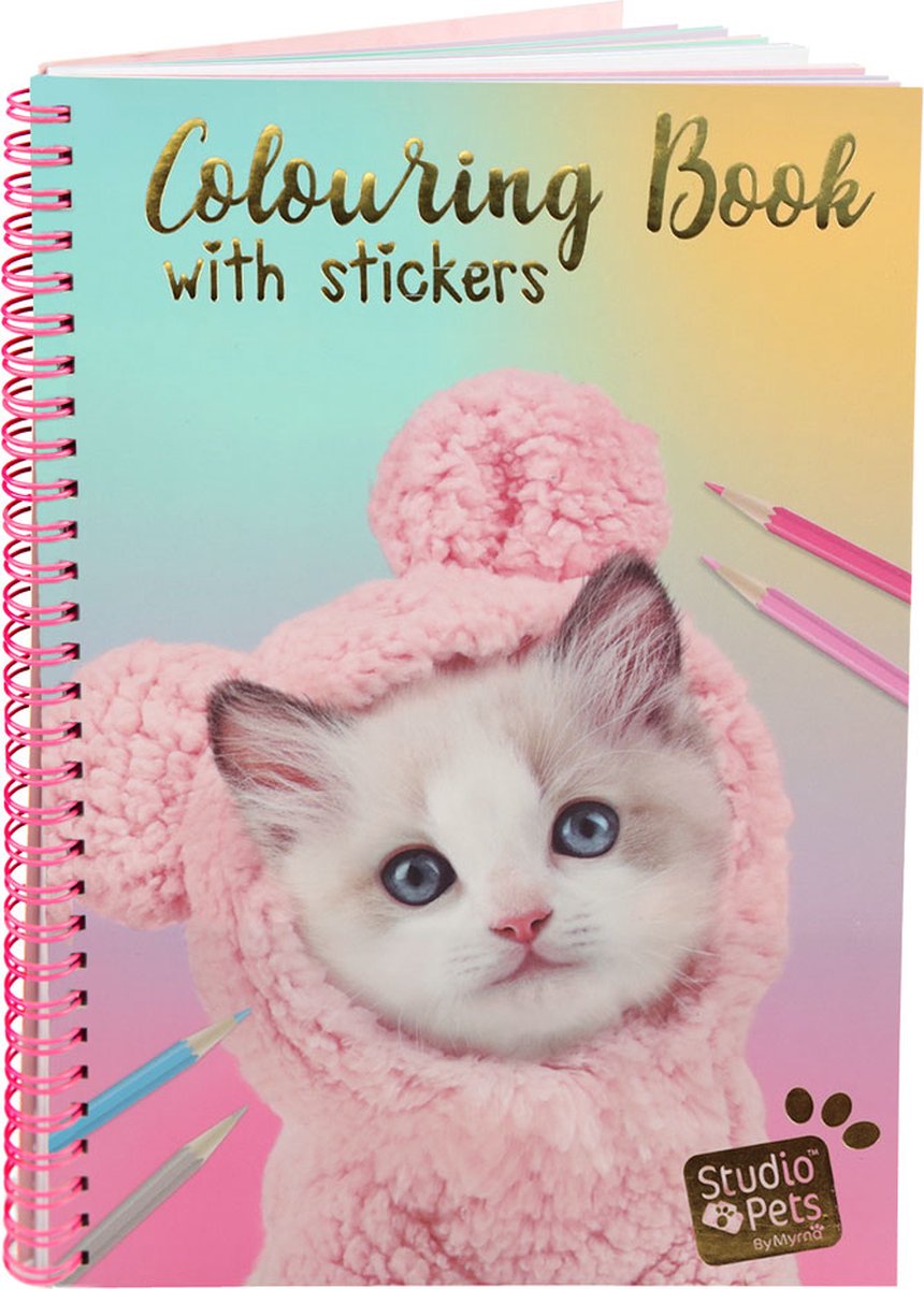 STUDIO PETS Kitten - Kleurboek A5 met 20 kleurplaten en 8 stickervellen