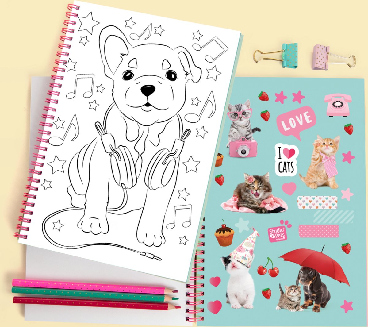 STUDIO PETS Puppy - Kleurboek A5 met 20 kleurplaten en 8 stickervellen