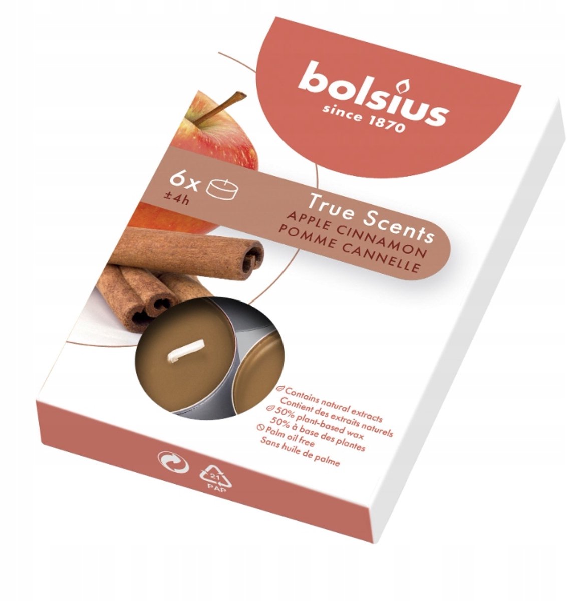 BOLSIUS Geurtheelicht 4u 6st.- apple cinnamon true scents