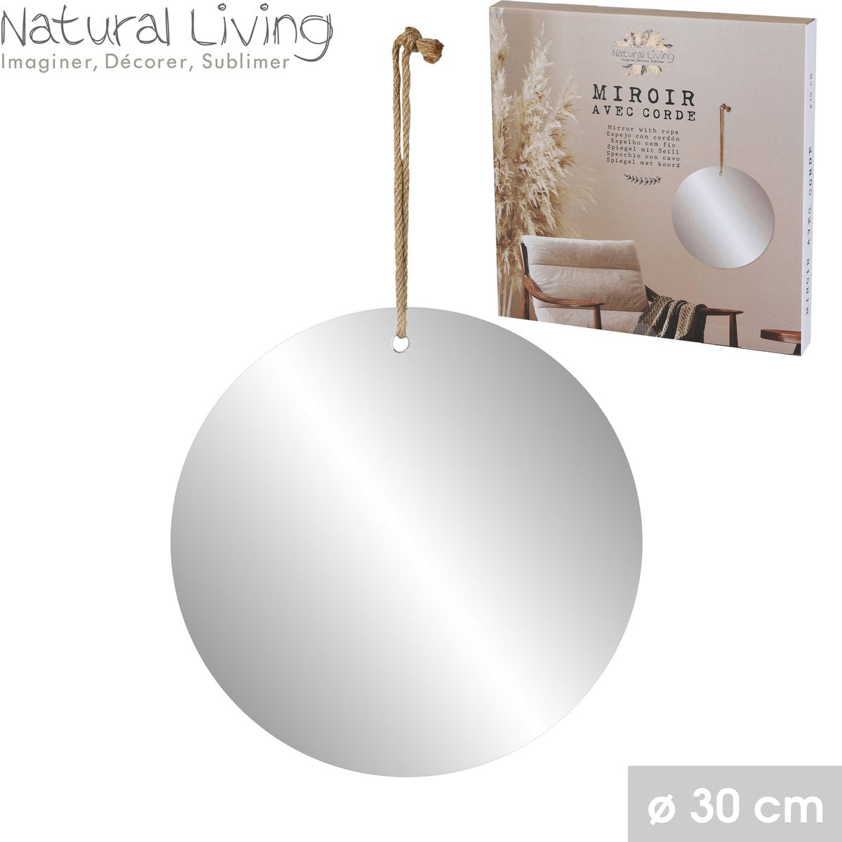 NATURAL LIVING Spiegel aan touw jute - 30cm