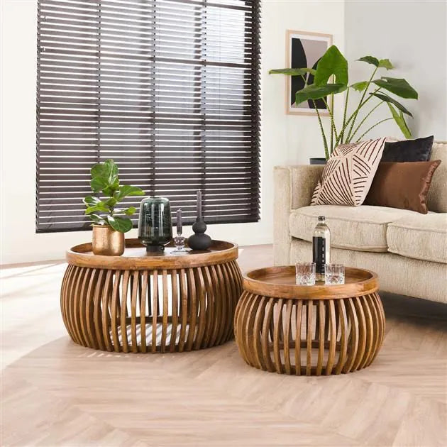 Tweak curve salontafel set van 2 - massief mango zand