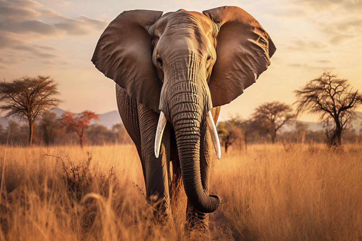 Glasschilderij olifant op de savanne - 120x80cm