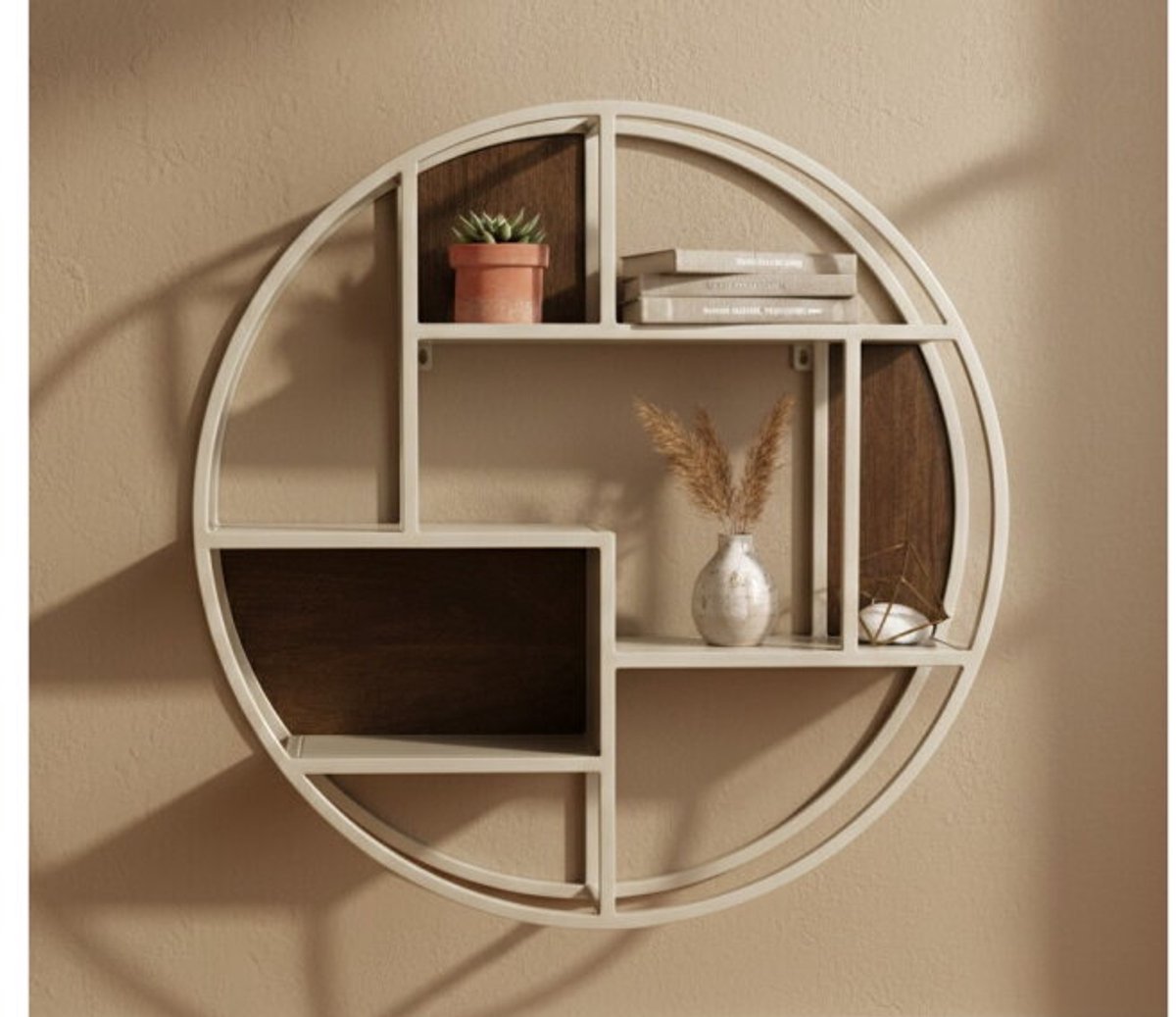 Tobago wandrek rond - 80x16x80cm - frame metaal beige/ mangohout brown