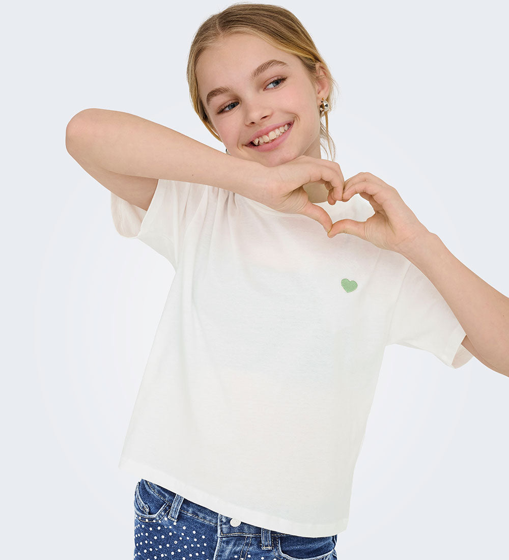 ONLY Girls KOGMAIKEN T-shirt - cloud dancer/egg green - 122/128