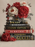 Glasschilderij Paarse boeken m/rode bloemen goudfolie - 60x80cm