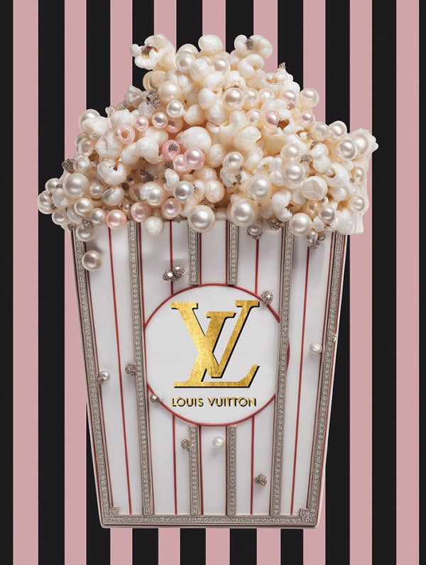 Glasschilderij Popcorn roze/zwart m/goudfolie - 60x80cm
