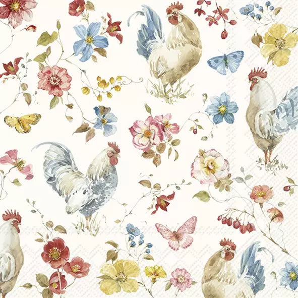 IHR Servetten 33x33cm - country rooster cream   4084901060