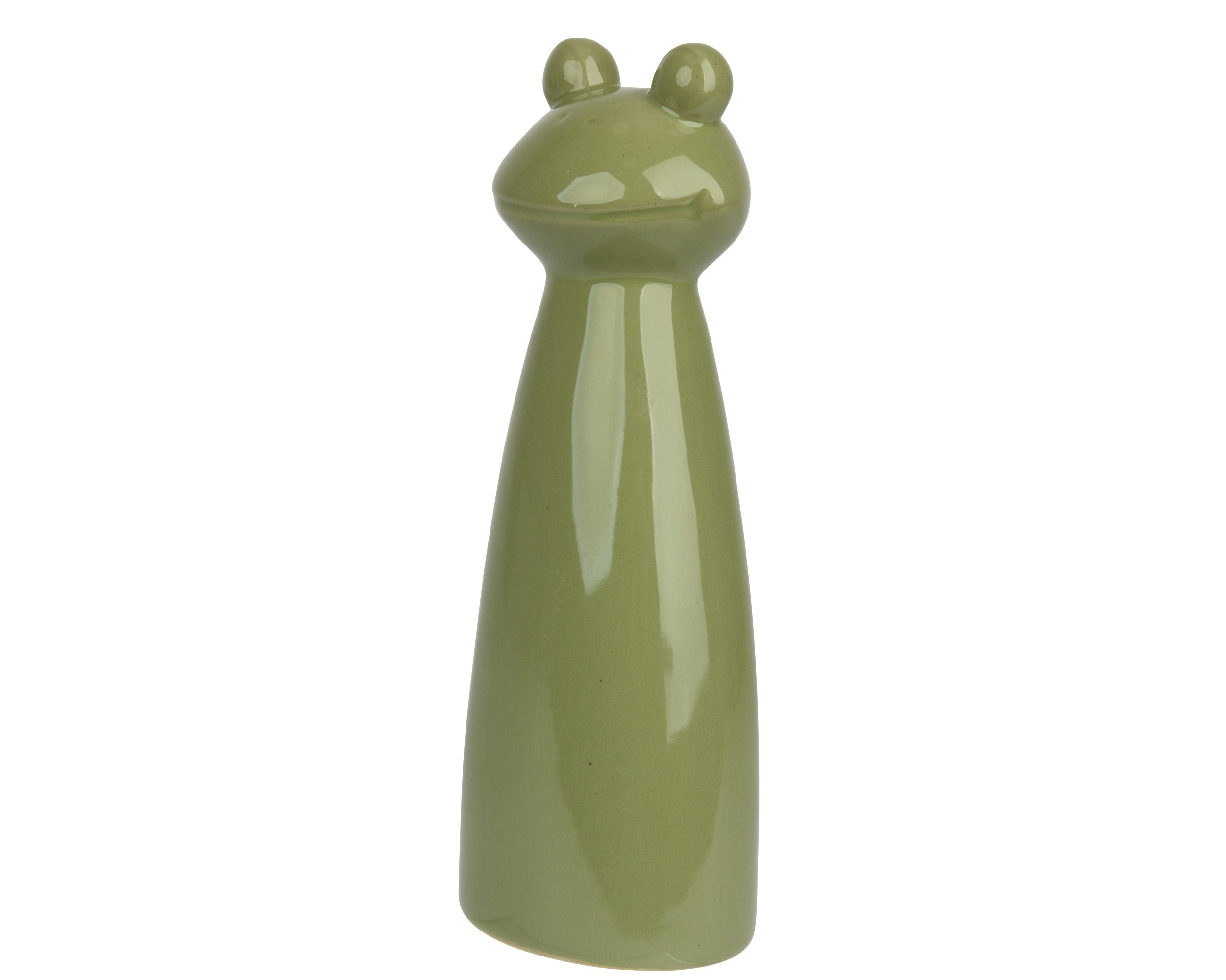 Decofiguur kikker porselein - 6,5x5,5x17,7cm - groen