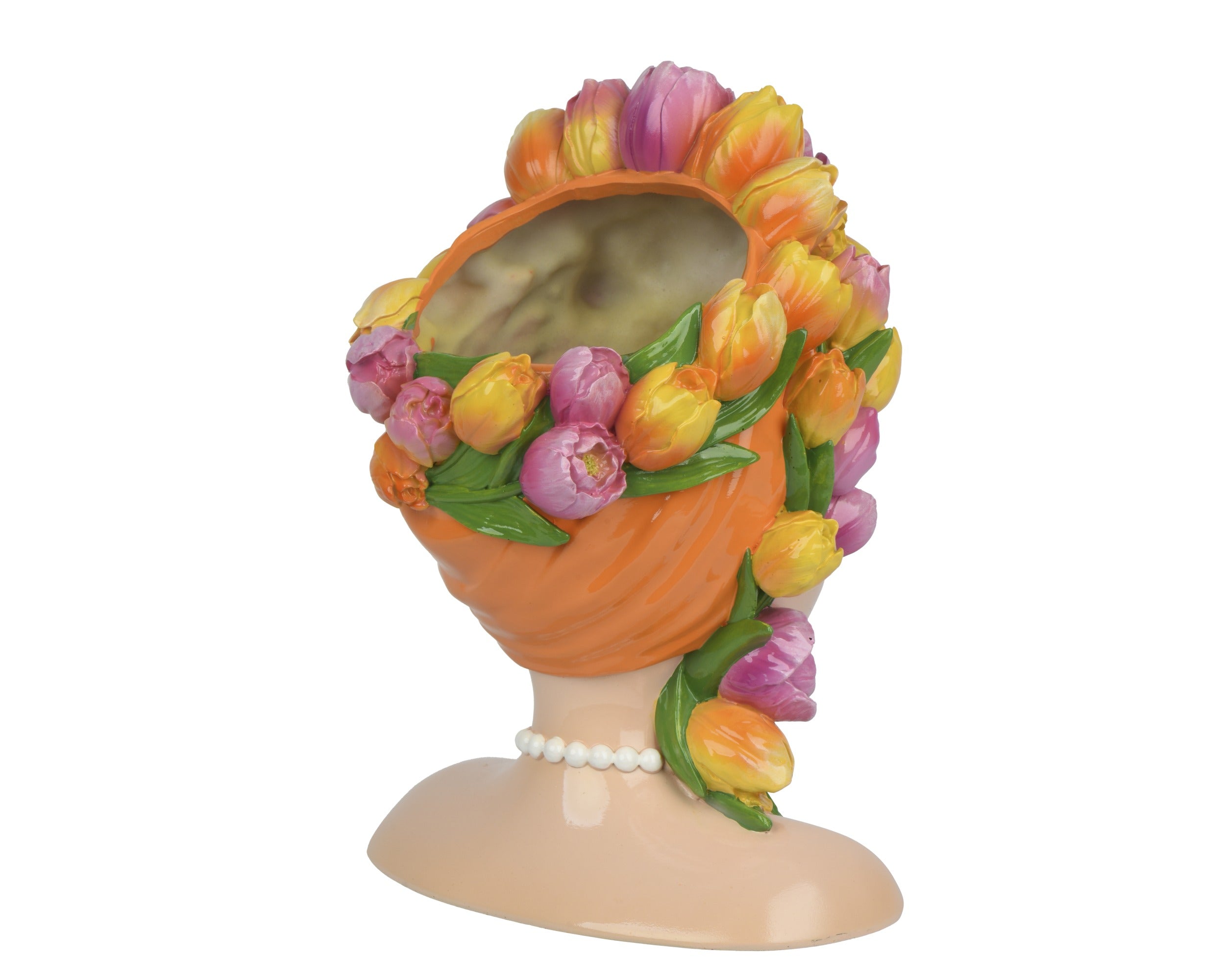 Vaas vrouw - 14x12x18cm - oranje/ paars