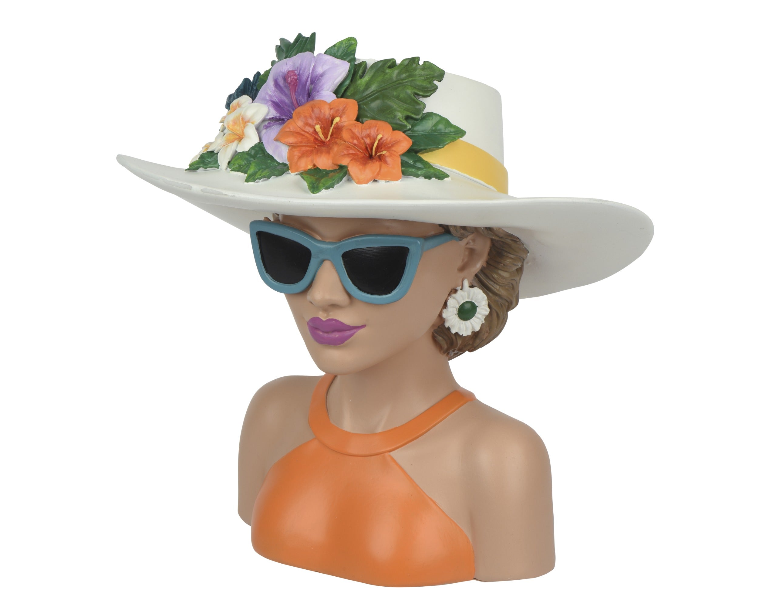 Vaas vrouw met hoed - 22x16,5x21cm - oranje