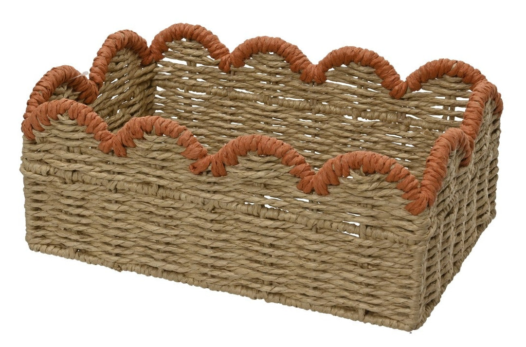 Mand touw rechthoek - S 29x20x12cm - bruin/ oranje