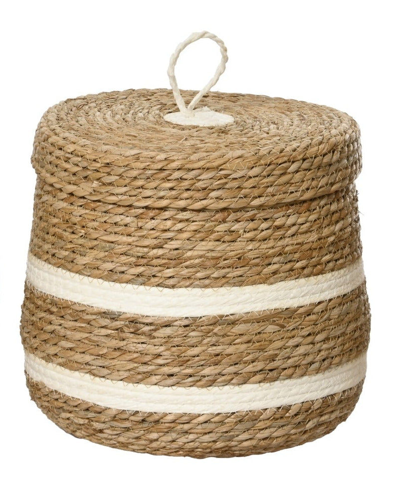 Mand m/ deksel zeegras - M 24x26cm - naturel