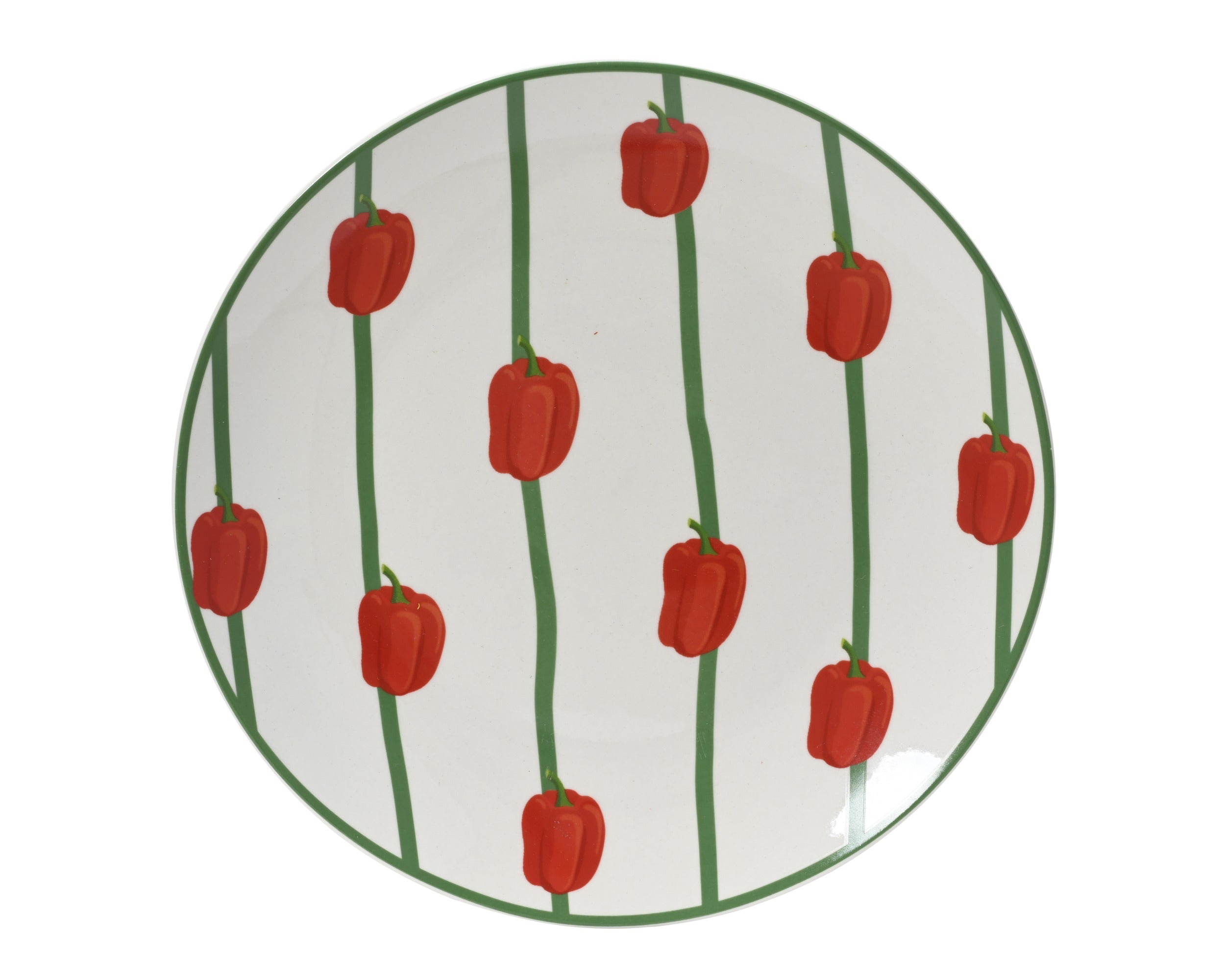 Ontbijtbord gestreept/ paprika - 20,2cm - rood/ groen