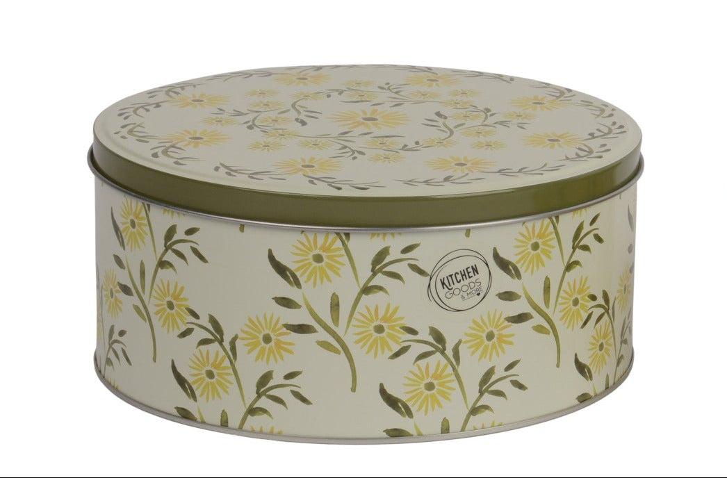 Voorraadpot blik rond - L 20x7cm - groen/ geel
