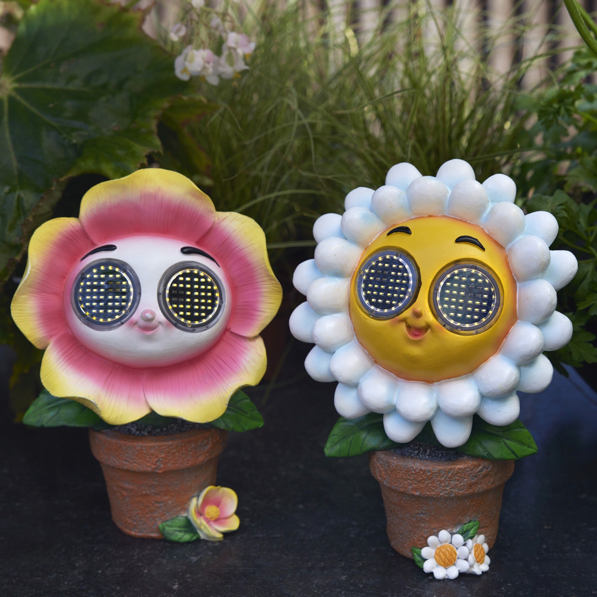 Solarverlichting bloem in pot outdoor - 9,5x14,5x20,8cm - roze