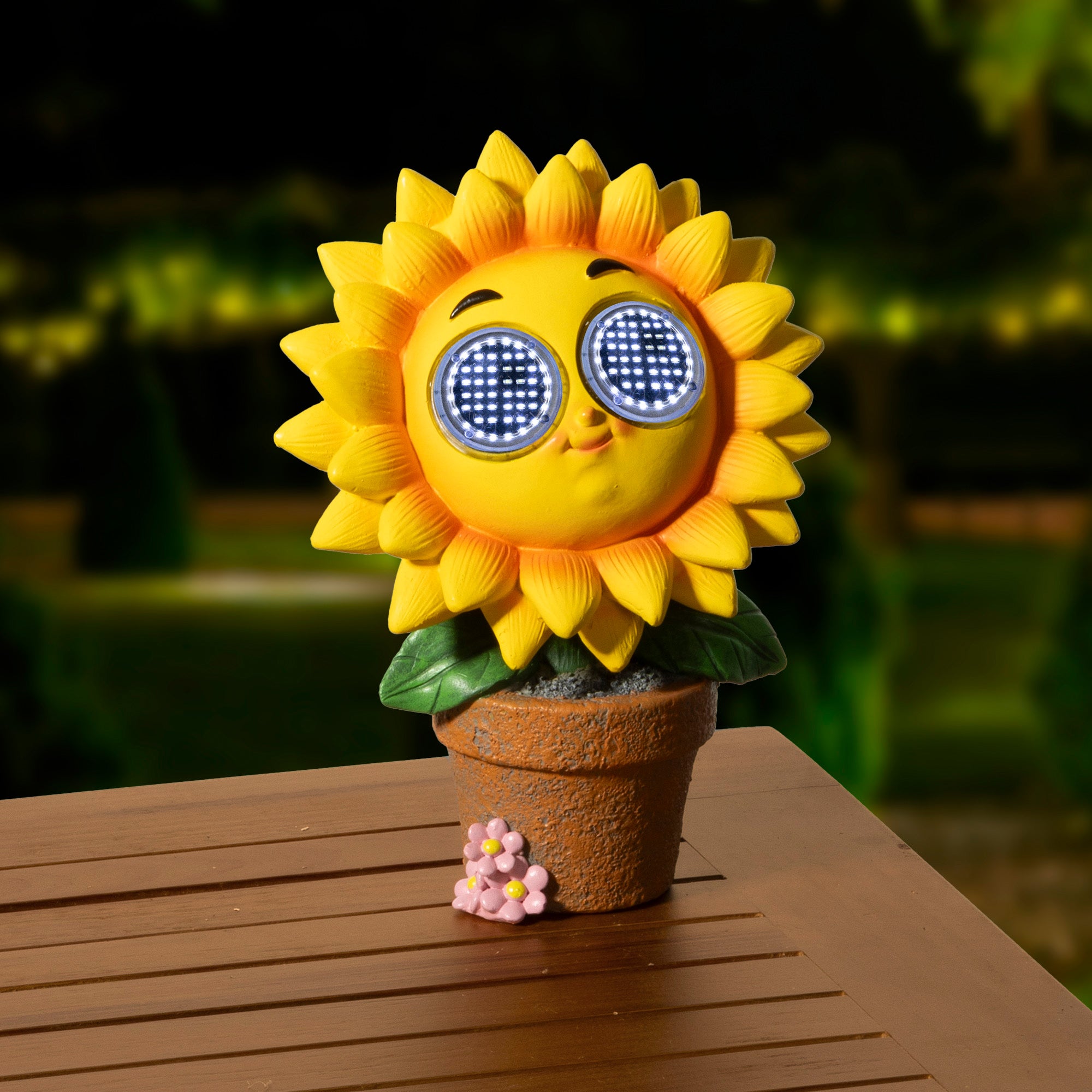 Solarverlichting bloem in pot outdoor - 10,5x15,5x21,5cm - geel