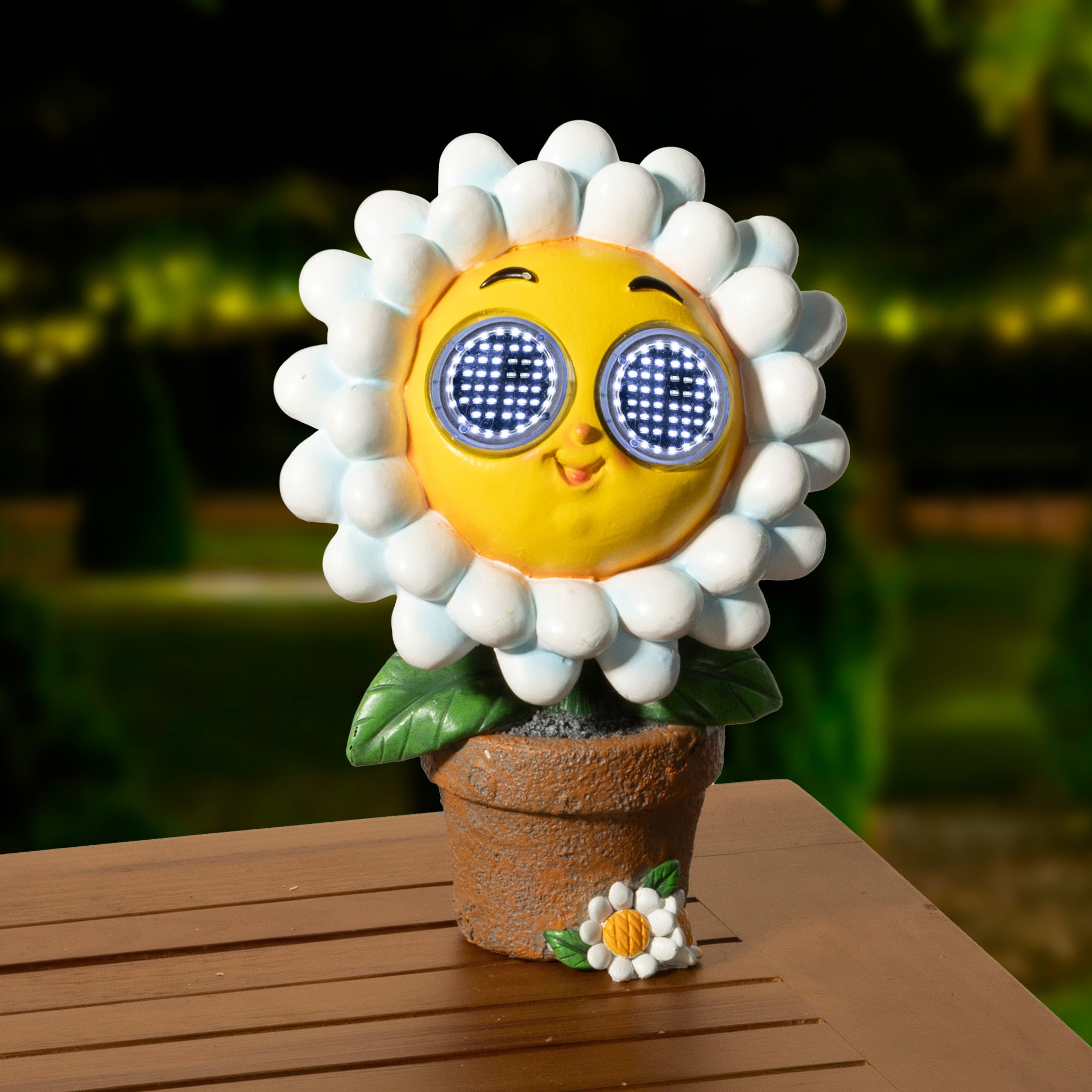 Solarverlichting bloem in pot outdoor - 10,5x15,5x22cm - wit/geel