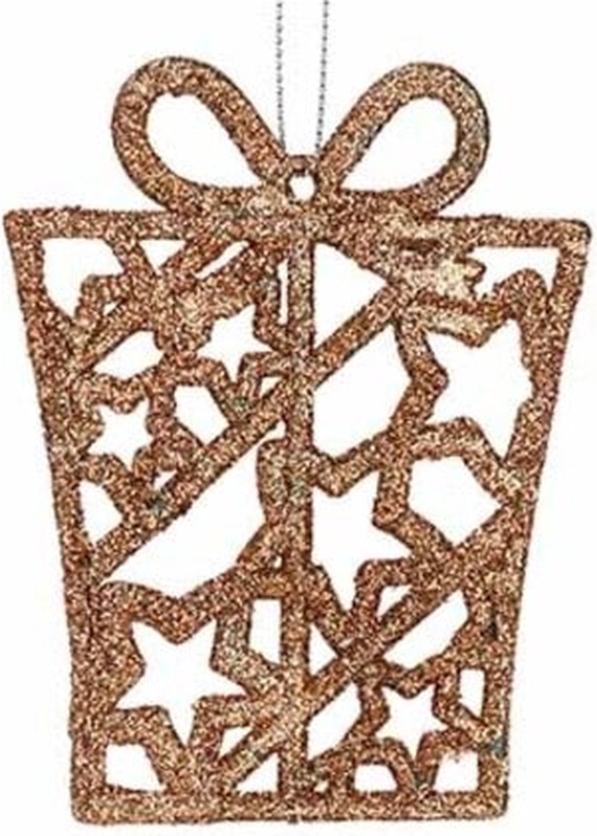 Kersthanger kunststof gift glitter 8x10cm - koper