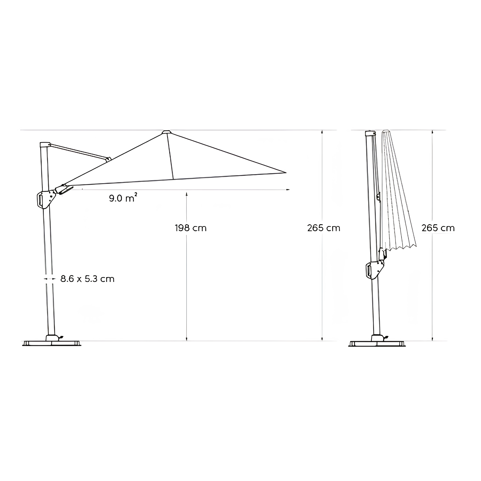 PLATINUM Challenger T2 premium parasol - 300x300cm - faded black/ teak look mast