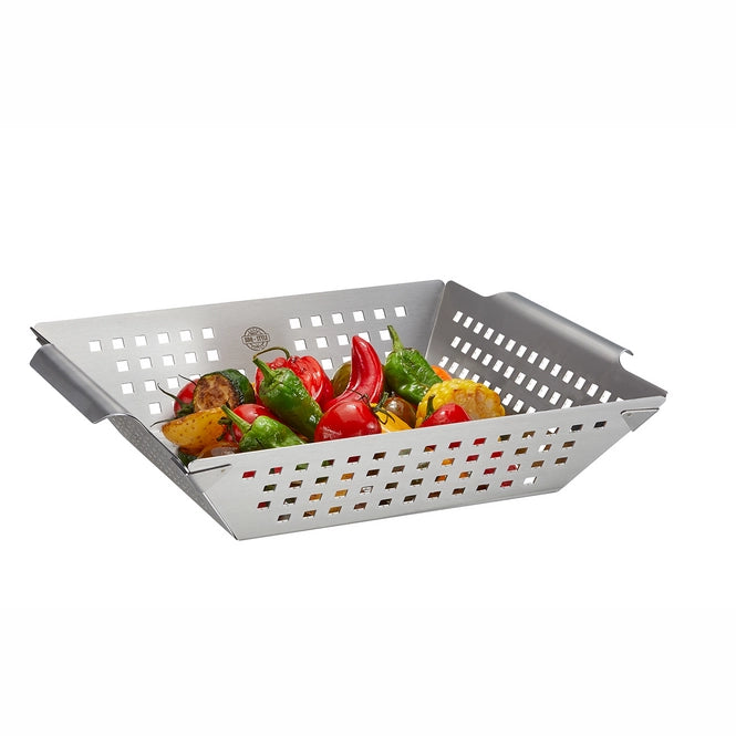 GEFU BBQ mand L met handgrepen - barbecu eschaal met gaatjes 33x28cm H7.5cm