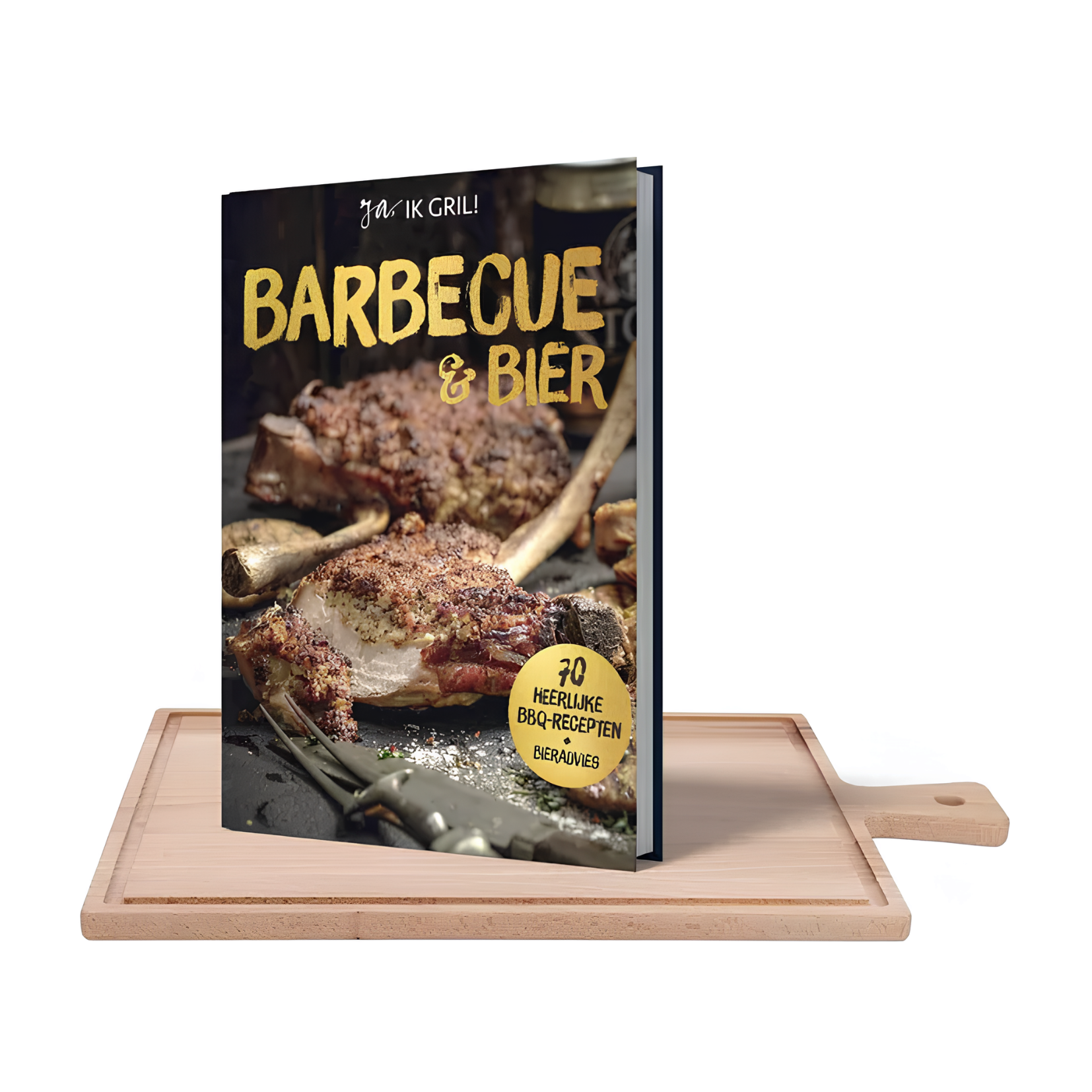 PUUR HOUT Set steakplank met boek: Barbecue & Bier